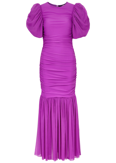 Rotate Birger Christensen Ruched Chiffon And Stretch-jersey Maxi Dress In Purple