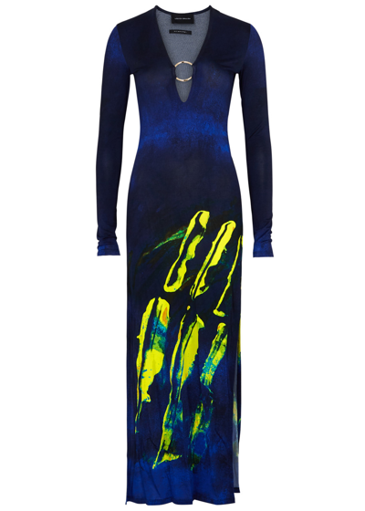 Louisa Ballou Helios Printed Stretch-jersey Maxi Dress In Blue