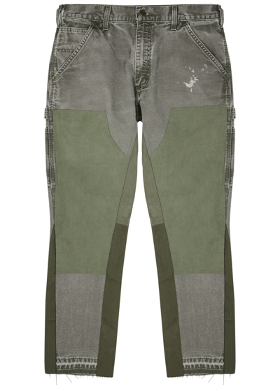 Jeanius Bar Atelier Carpenter Panelled Slim-leg Jeans In Khaki