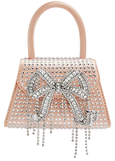 Self-portrait Kids Bow Micro Embellished Satin Top Handle Bag In Pink