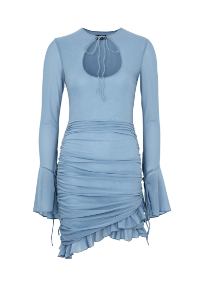 De La Vali Galle Ruched Chiffon Mini Dress In Dark Blue