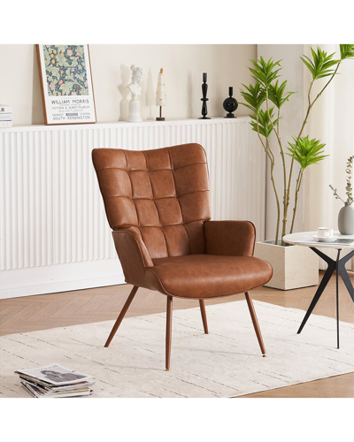 Unikome Pu Faux Leather Accent Chair With Solid Metal Legs In Brown