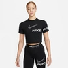 Nike Women's Pro Dri-fit Graphic Crop Top T-shirt In Black/white