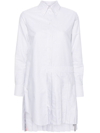 Thom Browne Pleated Striped Shirt Dress In Grey