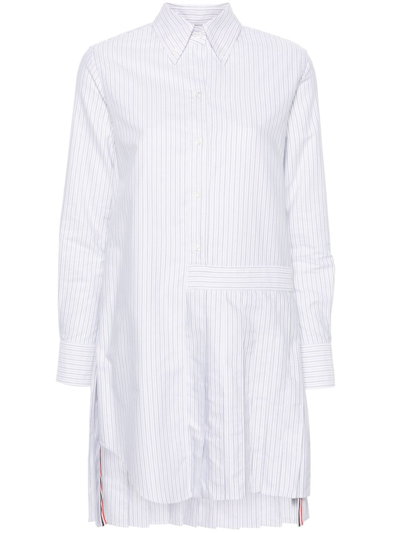Thom Browne White Striped Cotton Shirtdress In Grey