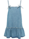 Ganni Blue Bows Denim Minidress In Blue