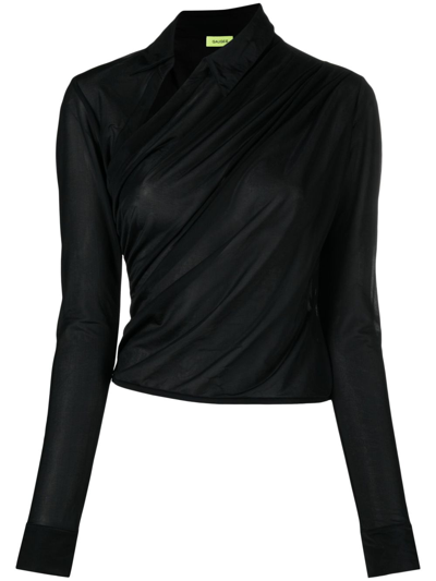 GAUGE81 BLACK ALIA RUCHED ASYMMETRIC SHIRT