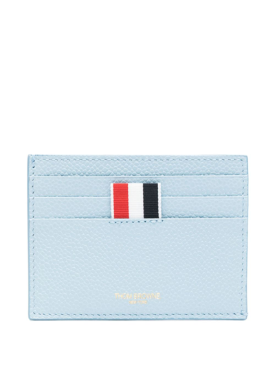 Thom Browne 4-bar Stripes Leather Cardholder In Blue