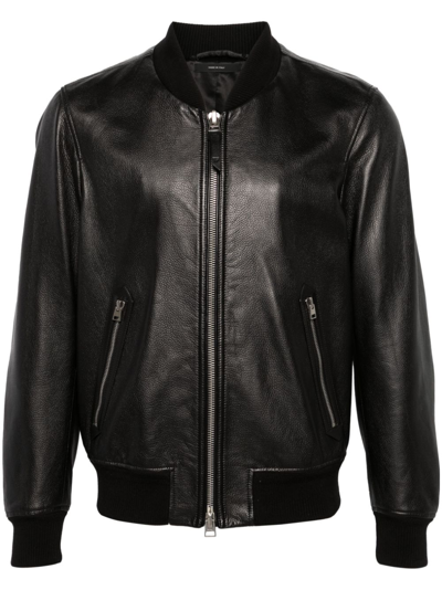 Tom Ford Grained-leather Bomber Jacket In Black