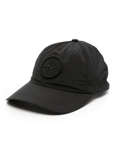 Stone Island Logo Nylon Baseball Cap In Black