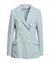 Eleventy Woman Blazer Sky Blue Size 6 Cotton, Polyamide, Elastane, Linen