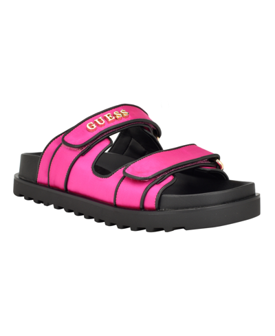 Guess Women's Fabulon Two Strap Fabric Slide-on Sandals In Black,pink
