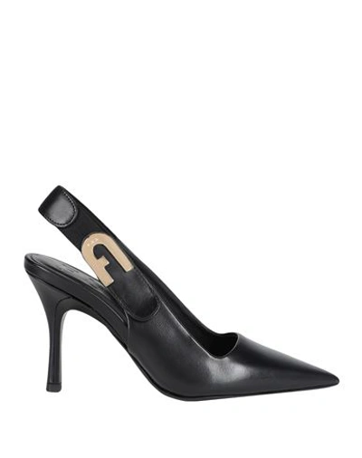 Furla Sign Slingback T.90 Woman Pumps Black Size 8 Leather, Polyester