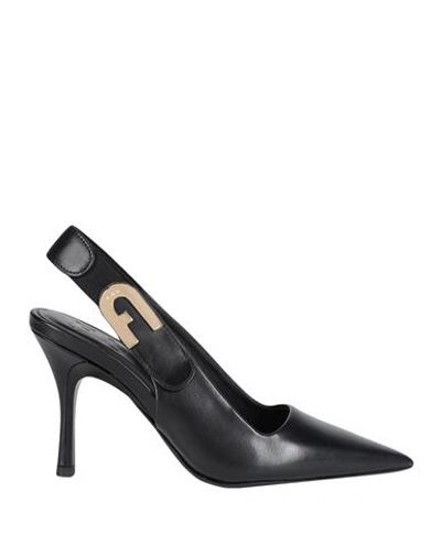 Furla Sign Slingback T.90 Woman Pumps Black Size 7 Leather, Polyester