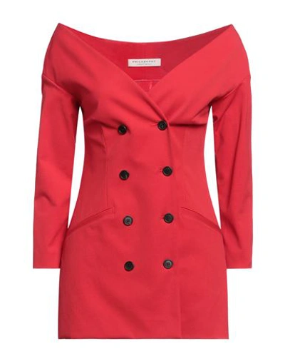 Philosophy Di Lorenzo Serafini Woman Blazer Red Size 8 Cotton, Elastane