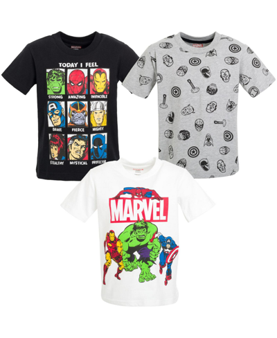Marvel Avengers Spider-man Iron Man Thor 3 Pack T-shirts Toddler To Big Kid In Black-white