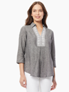 JONES NEW YORK COLLARED LACE-FRONT LINEN-BLEND BLOUSE
