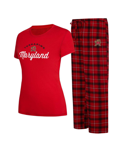 Concepts Sport Women's  Red, Black Maryland Terrapins Arctic T-shirt And Flannel Pants Sleep Set In Red,black