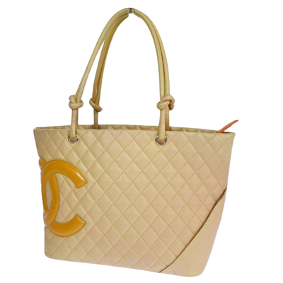 Pre-owned Chanel Cambon Leather Shoulder Bag () In Beige