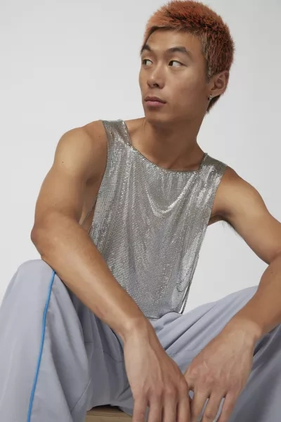 Urban Outfitters Troye Metal Tank Top In Silver, Men's At