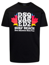 DSQUARED2 BLACK CREWNECK T-SHIRT WITH D2 SURF BEACH LOGO ON THE CHEST IN COTTON MAN