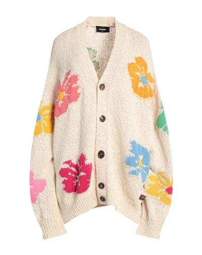 Dsquared2 Floral Patterned Hybiscus Oversized Cardigan In Beige