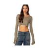 Edikted Sheer Raw Hem Crop Top In Olive