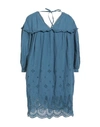 120% Lino Woman Mini Dress Blue Size 10 Linen