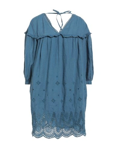 120% Lino Woman Mini Dress Blue Size 8 Linen