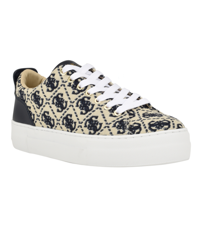 Guess Women's Giaa Platform Court Sneakers With Back Counter In White,navy