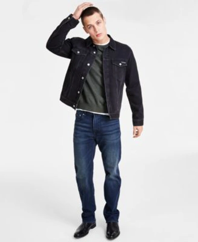 Calvin Klein Mens Trucker Jacket Monogram Logo Sweater Solid T Shirt Standard Straight Fit Stretch Jeans In Boston Blue