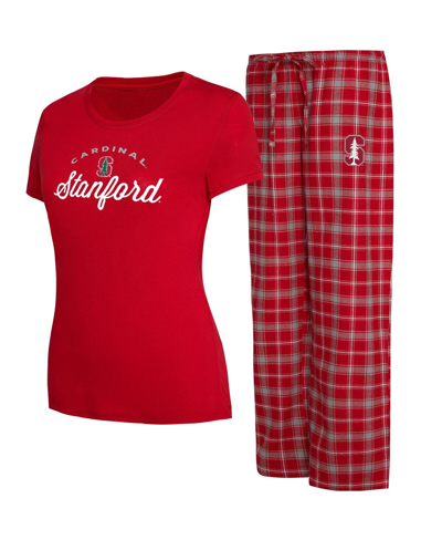 Concepts Sport Women's  Cardinal, Gray Stanford Cardinal Arctic T-shirt And Flannel Pants Sleep Set In Cardinal,gray