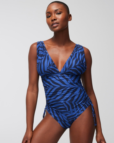 Soma Women's  Swim V-neck One-piece Swimsuit In Blue Size 14 In Unbeleafable True Blue