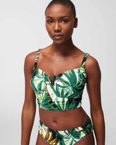 Soma Women's  Swim V-wire Cropped Bikini Top In Green Size Xl In Bungalow Palms Mini Ivory