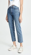 Re/done High Rise Rigid Stove Pipe Jeans Medium Vain In Medium Vain