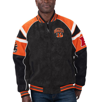 G-iii Sports By Carl Banks Black Cincinnati Bengals Faux Suede Raglan Full-zip Varsity Jacket