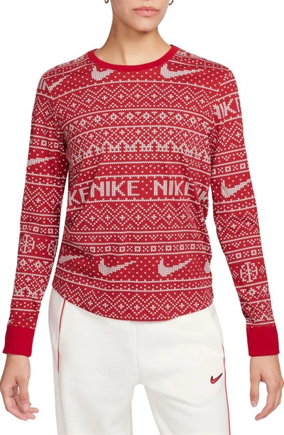 Nike Women's  Sportswear Essential Long-sleeve Holiday Top In Red