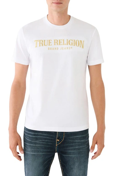 True Religion Brand Jeans Gold Arch Embroidered T-shirt In Optic White