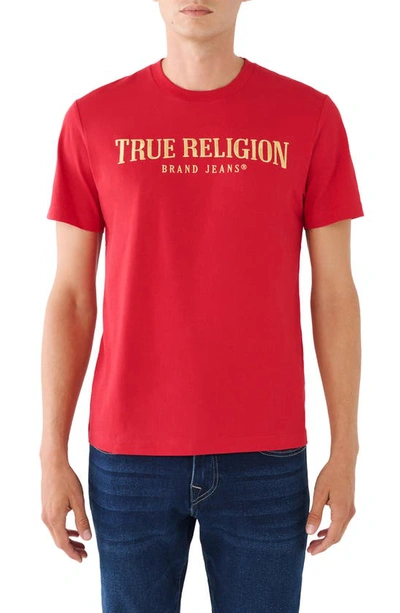 True Religion Brand Jeans Gold Arch Embroidered T-shirt In Jester Red