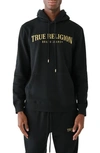 True Religion Brand Jeans Shine Arch Embroidered Pullover Hoodie In Jet Black