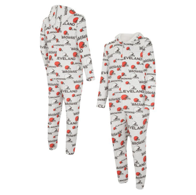 Concepts Sport White Cleveland Browns Allover Print Docket Union Full-zip Hooded Pajama Suit
