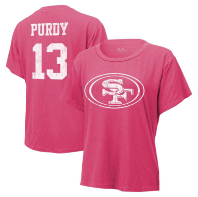 Majestic Women's  Threads Brock Purdy Pink Distressed San Francisco 49ers Name And Number T-shirt