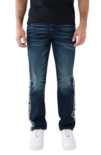 True Religion Brand Jeans Ricky Side Stripe Straight Leg Jeans In Naos Dark Wash