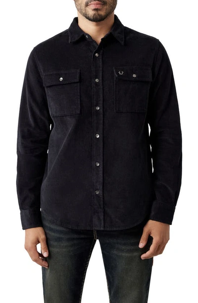 True Religion Brand Jeans Workwear Corduroy Shirt In Jet Black