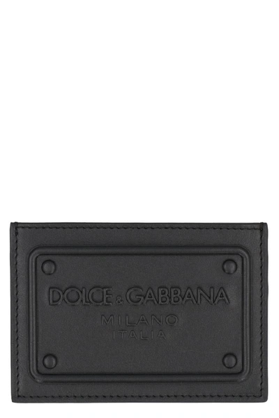 Dolce & Gabbana Logo Detail Leather Card Holder In Black