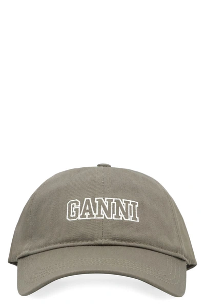 Ganni Logo Baseball Cap In Green