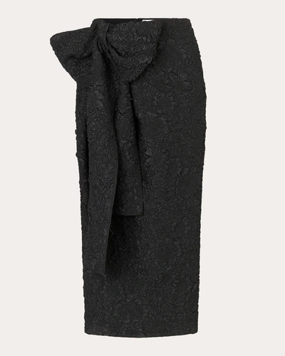 Cecilie Bahnsen Vivian Skirt With Floral Embroidery And Back Slit In Black