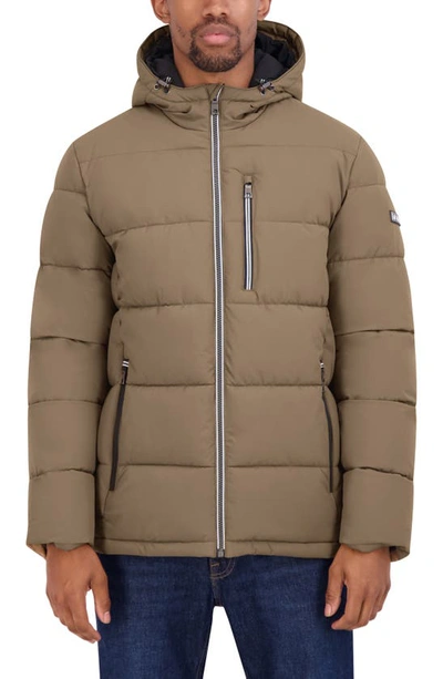 Nautica Hooded Water Resistant Puffer Jacket In Otter