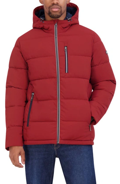Nautica Hooded Water Resistant Puffer Jacket In Red