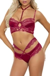 SEVEN 'TIL MIDNIGHT SATIN HARNESS BRA & PANTY SET